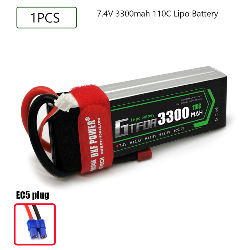 (CN)GTFDR 2S Lipo Battery 7.4V 110C 3300mAh Soft Case Battery with EC5 XT90 Connector for Car Truck Tank RC Buggy Truggy Racing Hobby