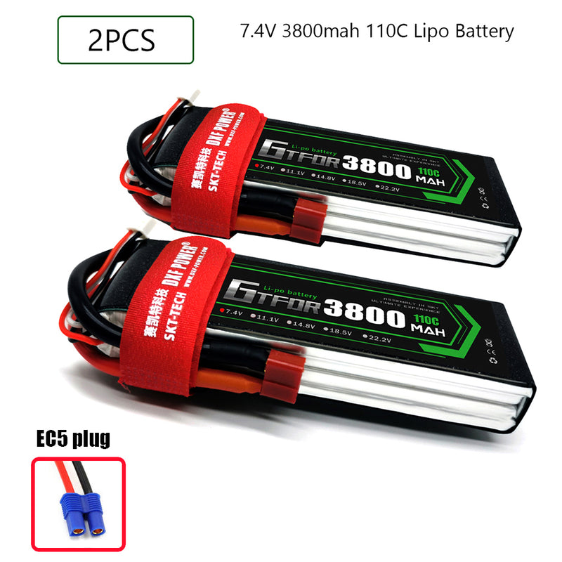 (CN)GTFDR 2S Lipo Battery 7.4V 110C 3800mAh Soft Case Battery with EC5 XT90 Connector for Car Truck Tank RC Buggy Truggy Racing Hobby