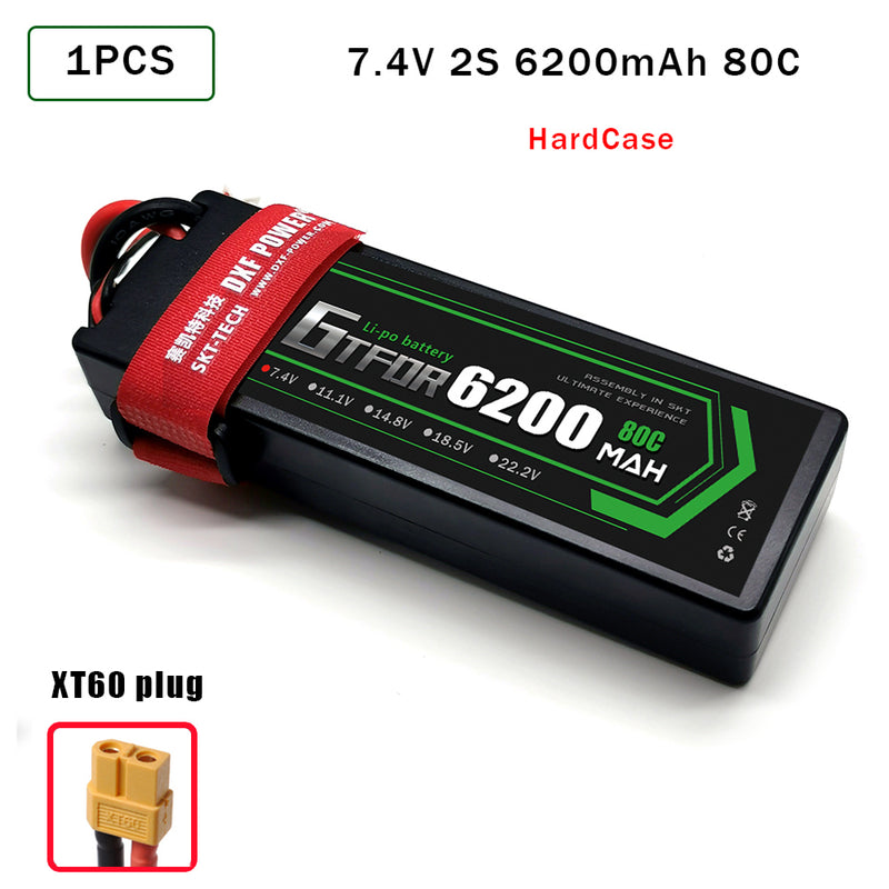 (CN)GTFDR 2S Lipo Battery 6200mAh 7.4V 80C Hardcase EC5 Plug for RC Buggy Truggy 1/10 Scale Racing Helicopters RC Car Boats