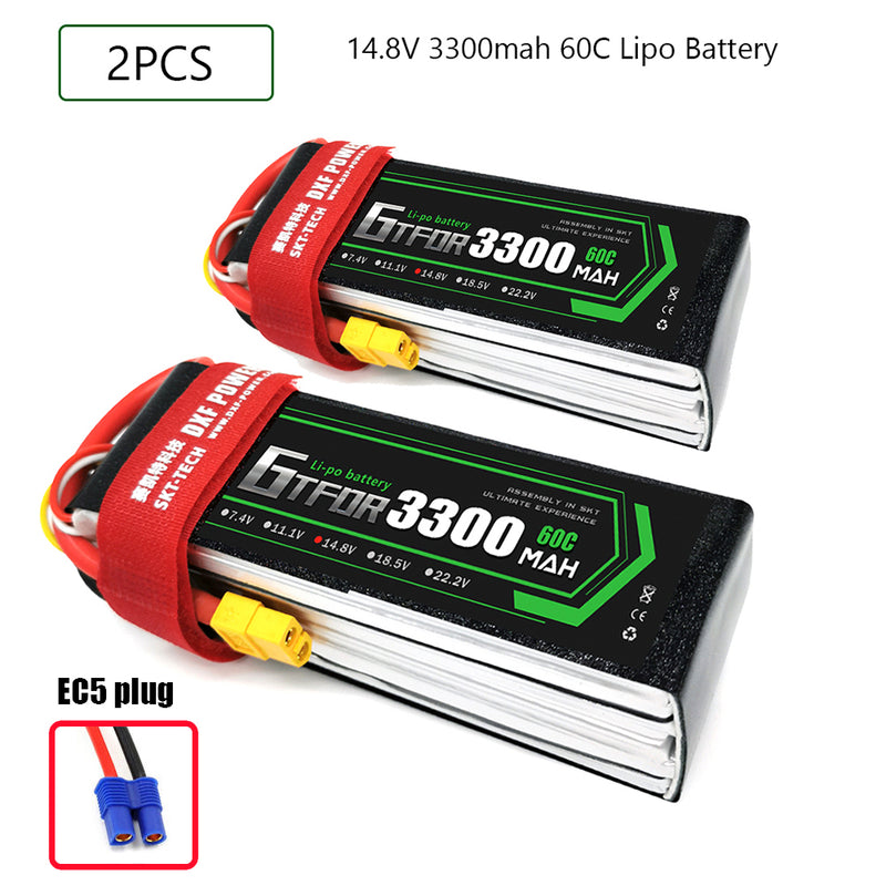 (CN)GTFDR 4S Lipo Battery 14.8V 60C 3300mAh Soft Case Battery with EC5 XT90 Connector for Car Truck Tank RC Buggy Truggy Racing Hobby