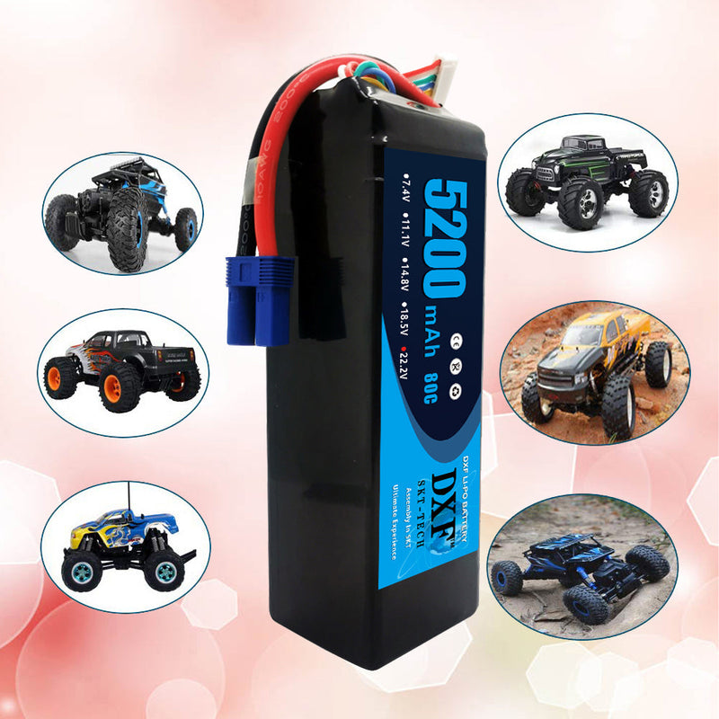 (PL)DXF 6S Lipo Battery 22.2V 80C 5200mAh Soft Case Battery with EC5 XT90 Connector for Car Truck Tank RC Buggy Truggy Racing Hobby