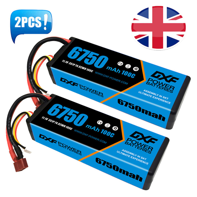 (UK)DXF Lipo Battery 3S 11.1V 6750mAh 100C Hardcase for Rc Truck Drone 1/10 1/8 Scale Traxxas Slash 4x4 RC Car Hard Case