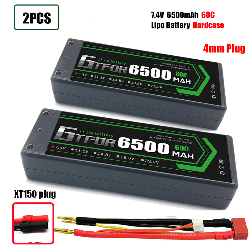 (CN)GTFDR 2S Lipo Battery 6500mAh 7.4V 60C 4mm Hardcase EC5 Plug for RC Buggy Truggy 1/10 Scale Racing Helicopters RC Car Boats