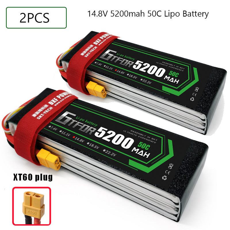 (CN)GTFDR 4S Lipo Battery 14.8V 50C 5200mAh Soft Case Battery with EC5 XT90 Connector for Car Truck Tank RC Buggy Truggy Racing Hobby