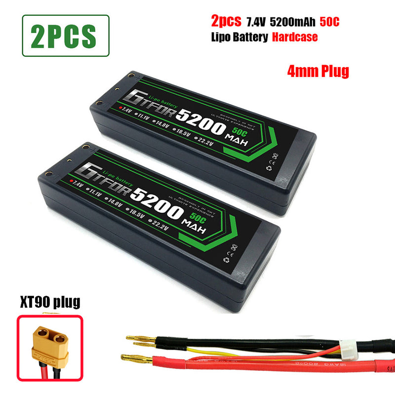 (CN)GTFDR 2S 5200 mAh 7.4V 50C 4MM Batteria Lipo ad Alta Capacità Hardcase con XT90 Spina per 1:8 Scala RC Auto, Multi-Rotore RC Aeroplano, RC Elicottero, RC Barca