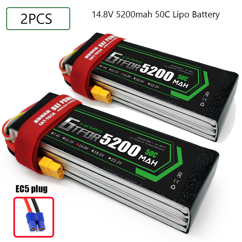 (CN)GTFDR 4S Lipo Battery 14.8V 50C 5200mAh Soft Case Battery with EC5 XT90 Connector for Car Truck Tank RC Buggy Truggy Racing Hobby