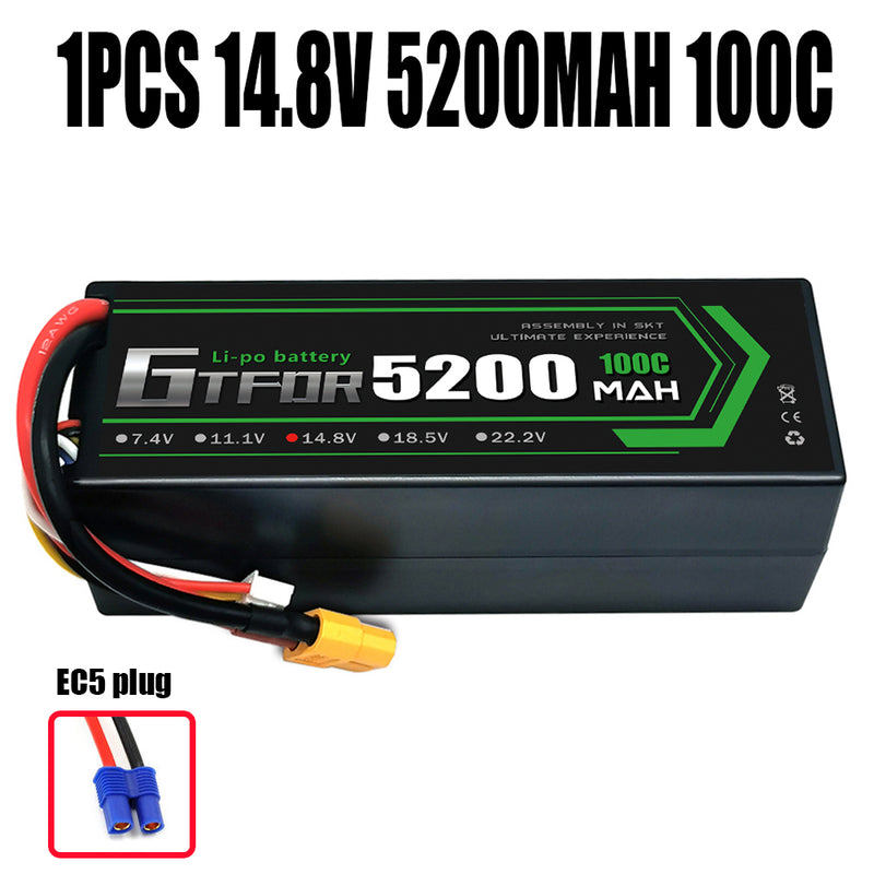 (CN)GTFDR 4S Lipo Battery 5200mAh 14.8V 100C Hardcase EC5 Plug for RC Buggy Truggy 1/10 Scale Racing Helicopters RC Car Boats