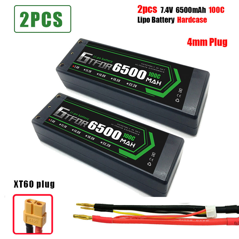 (CN)GTFDR 2S Lipo Battery 6500mAh 7.4V 100C 4mm Hardcase EC5 Plug for RC Buggy Truggy 1/10 Scale Racing Helicopters RC Car Boats