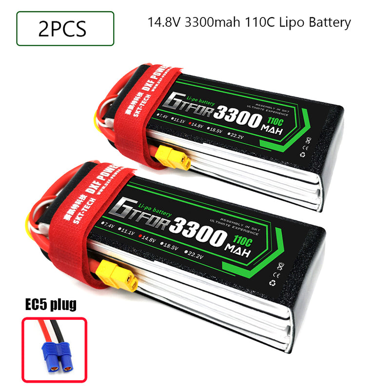 (CN)GTFDR 4S Lipo Battery 14.8V 110C 3300mAh Soft Case Battery with EC5 XT90 Connector for Car Truck Tank RC Buggy Truggy Racing Hobby