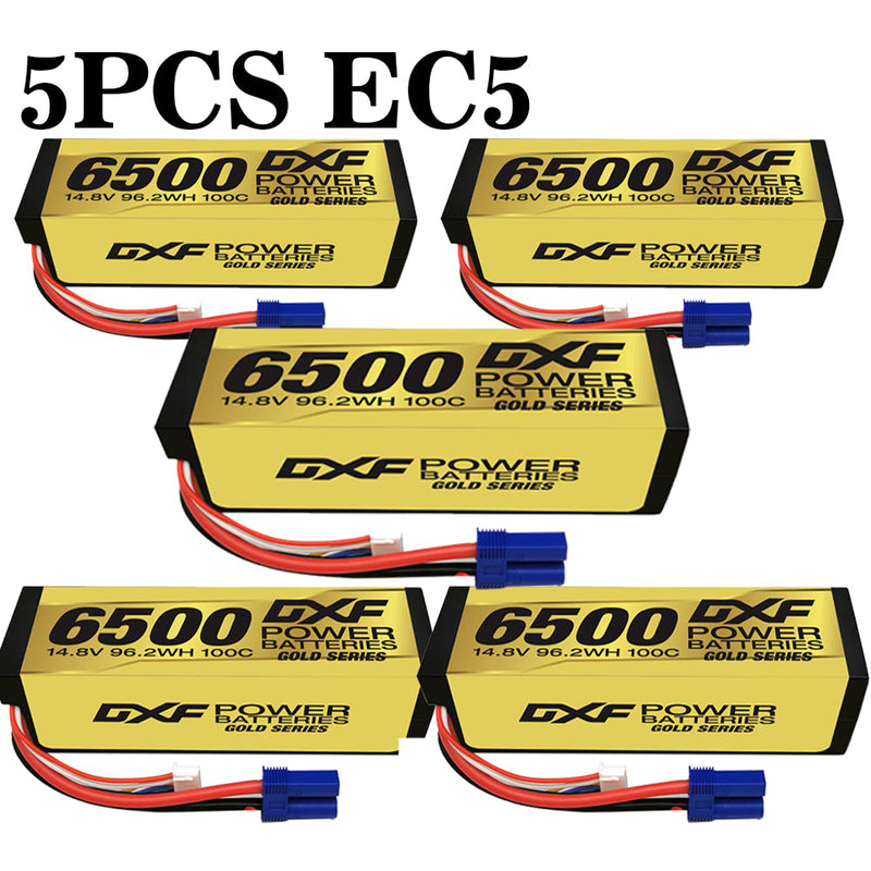 (FR)DXF Lipo Battery 4S 14.8V 6500MAH 100C GoldSeries Graphene lipo Hardcase with EC5 and XT90 Plug for Rc 1/8 1/10 Buggy Truck Car Off-Road Drone