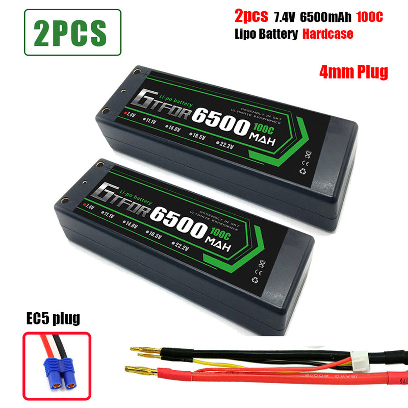 (CN)GTFDR 2S Lipo Battery 6500mAh 7.4V 100C 4mm Hardcase EC5 Plug for RC Buggy Truggy 1/10 Scale Racing Helicopters RC Car Boats