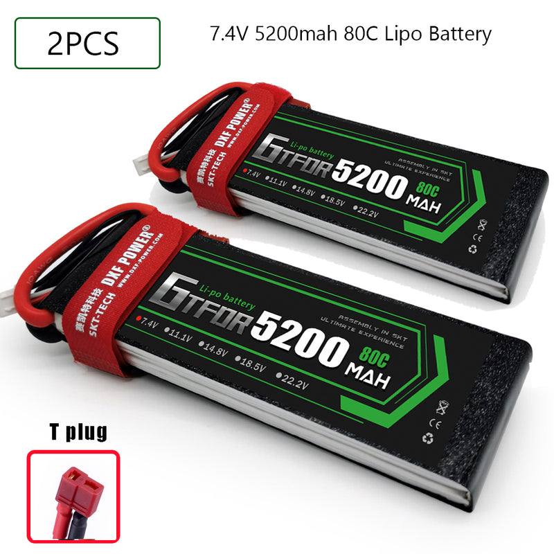 (CN)GTFDR 2S Lipo Battery 7.4V 80C 5200mAh Soft Case Battery with EC5 XT90 Connector for Car Truck Tank RC Buggy Truggy Racing Hobby