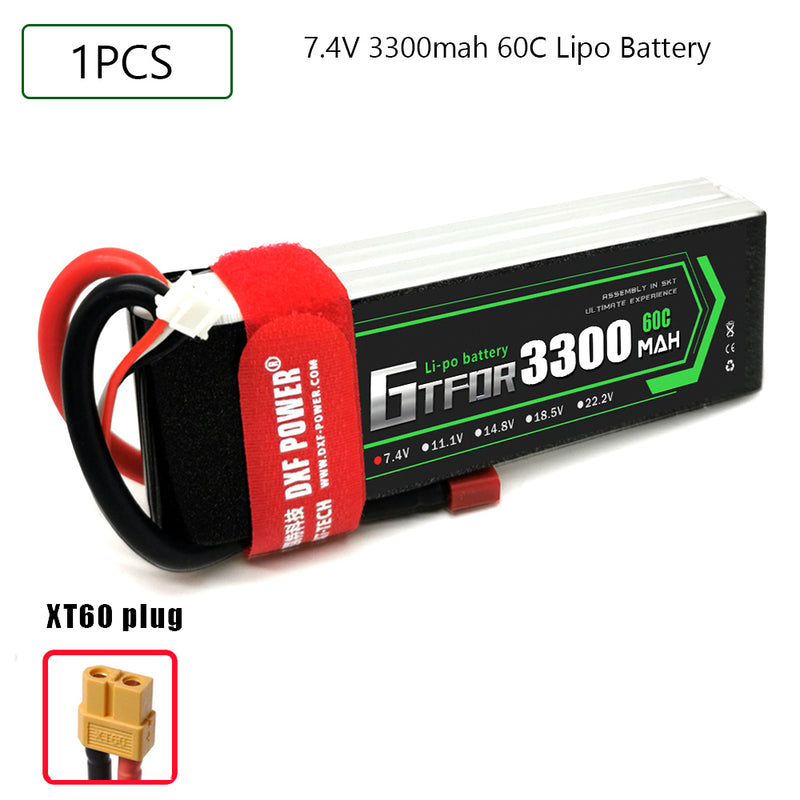 (CN)GTFDR 2S Lipo Battery 7.4V 60C 3300mAh Soft Case Battery with EC5 XT90 Connector for Car Truck Tank RC Buggy Truggy Racing Hobby