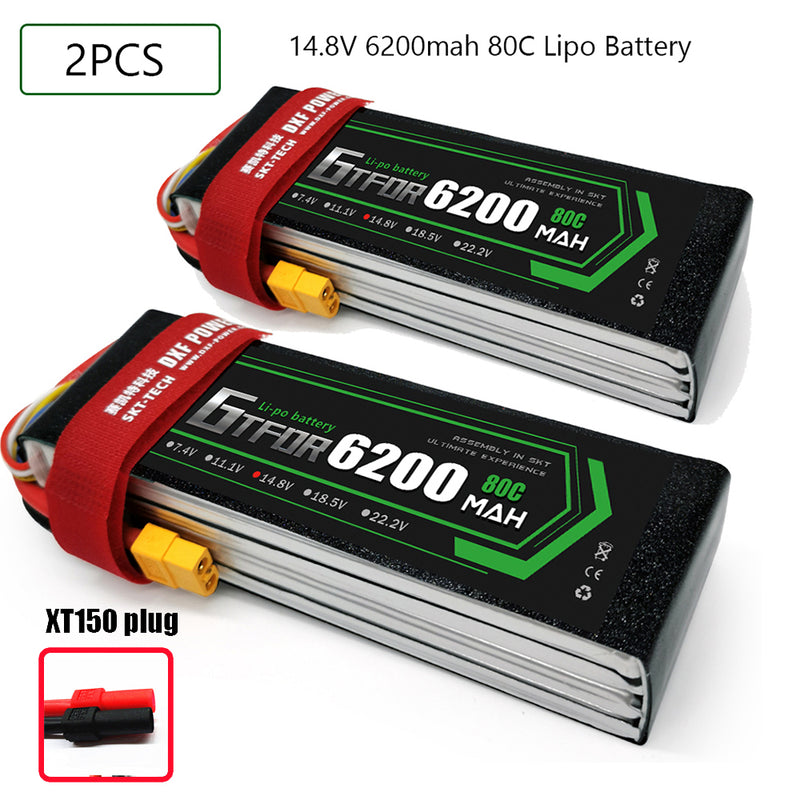 (CN)GTFDR 4S Lipo Battery 14.8V 80C 6200mAh Soft Case Battery with EC5 XT90 Connector for Car Truck Tank RC Buggy Truggy Racing Hobby