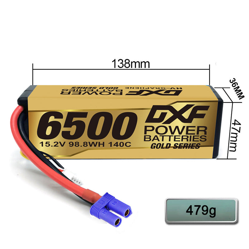 (PL)DXF Lipo Battery 4S 15.2V 6500MAH 140C GoldSeries Graphene lipo Hardcase with EC5 and XT90 Plug for Rc 1/8 1/10 Buggy Truck Car Off-Road Drone