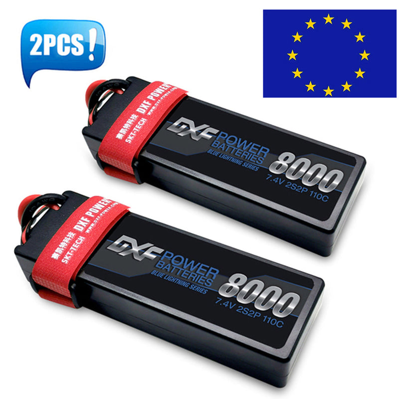 (EU)DXF Lipo Battery 2S 7.4V 8000mAh 110C/220C Hardcase Battery Graphene Battery for Rc Truck Drone 1/10 1/8 Scale Traxxas Slash 4x4 RC Car Buggy truggy