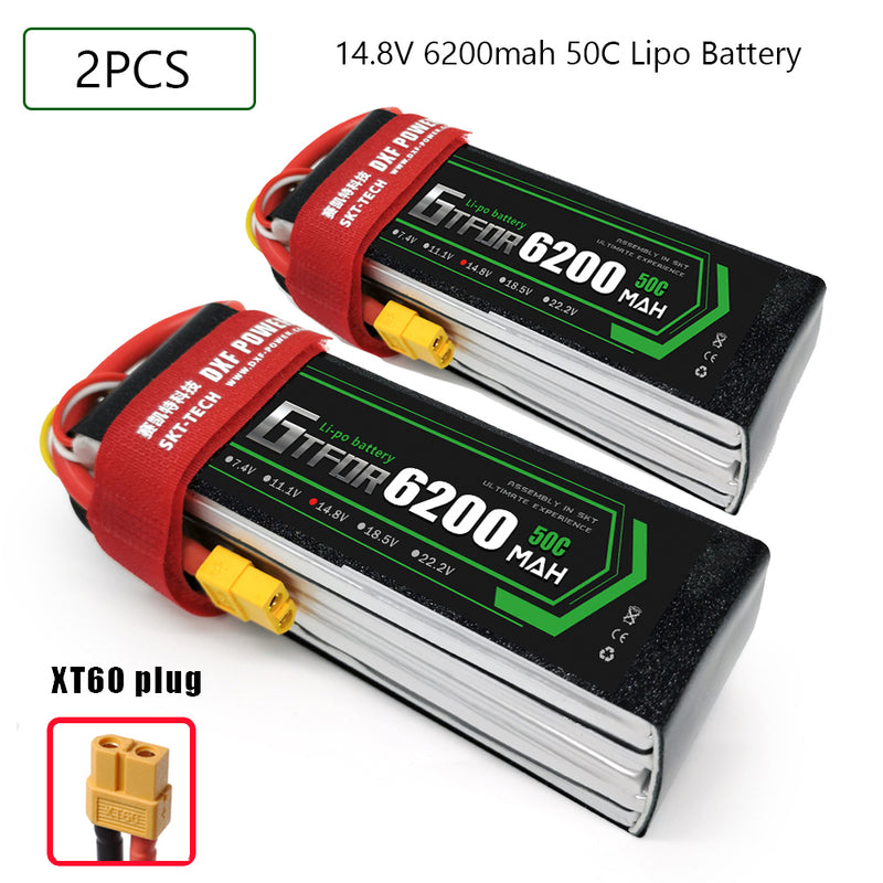 (CN)GTFDR 4S Lipo Battery 14.8V 50C 6200mAh Soft Case Battery with EC5 XT90 Connector for Car Truck Tank RC Buggy Truggy Racing Hobby