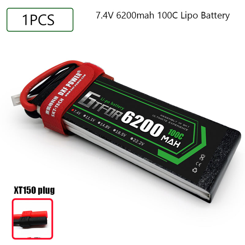 (CN)GTFDR 2S Lipo Battery 7.4V 100C 6200mAh Soft Case Battery with EC5 XT90 Connector for Car Truck Tank RC Buggy Truggy Racing Hobby