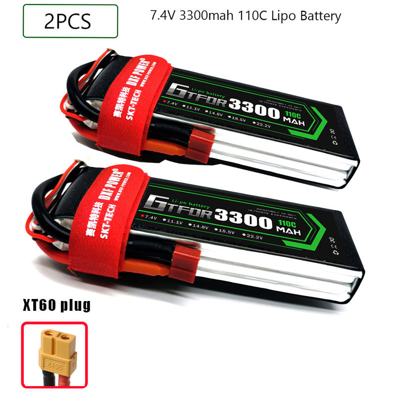 (CN)GTFDR 2S Lipo Battery 7.4V 110C 3300mAh Soft Case Battery with EC5 XT90 Connector for Car Truck Tank RC Buggy Truggy Racing Hobby