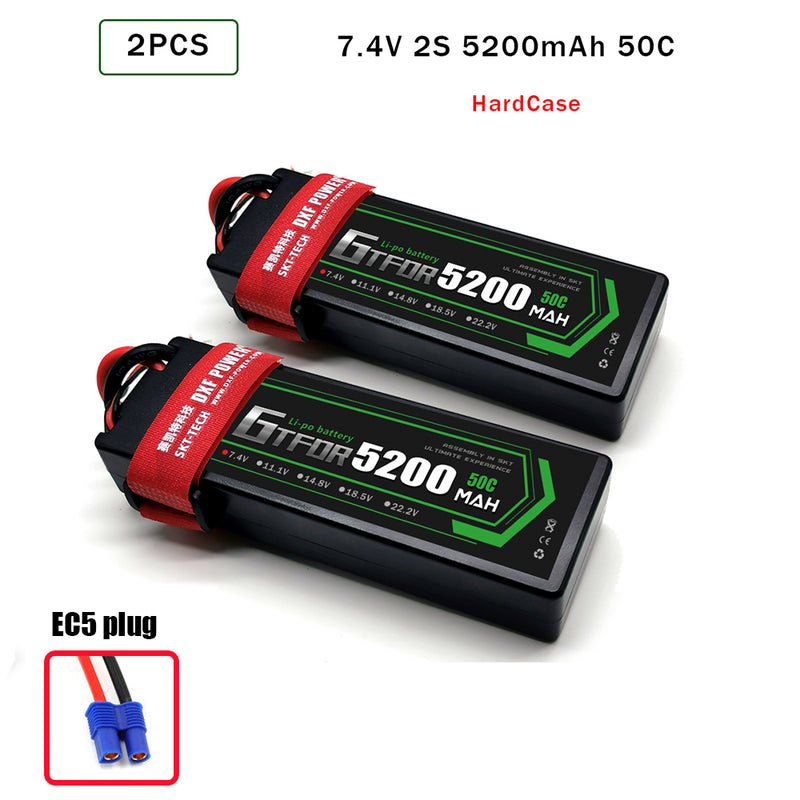 (CN) GTFDR 2S 7.4V Lipo Battery 50C 5200mAh for RC 1/10 1/8 Vehicles Car Truck Tank Truggy Competition Racing Hobby