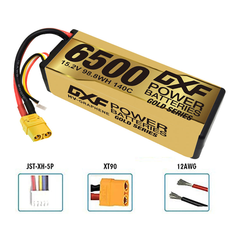 (IT)DXF Lipo Battery 4S 15.2V 6500MAH 140C GoldSeries Graphene lipo Hardcase with EC5 and XT90 Plug for Rc 1/8 1/10 Buggy Truck Car Off-Road Drone