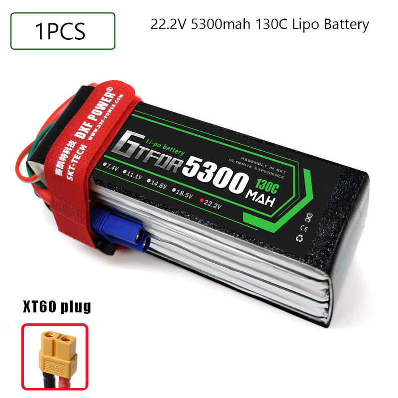 (CN)GTFDR 6S Lipo Battery 22.2V 130C 5300mAh Soft Case Battery with EC5 XT90 Connector for Car Truck Tank RC Buggy Truggy Racing Hobby