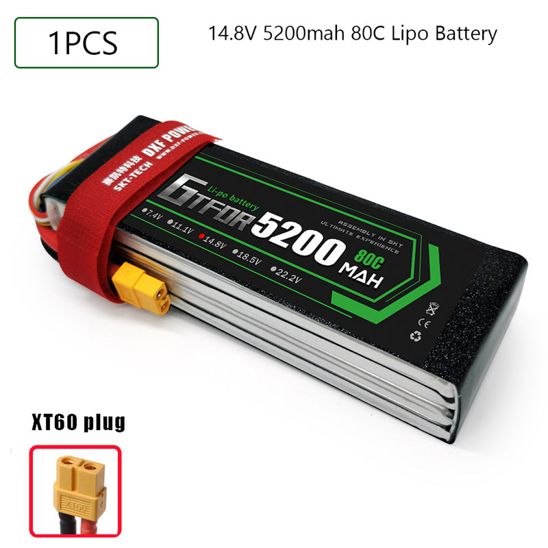 (CN)GTFDR 4S Lipo Battery 14.8V 80C 5200mAh Soft Case Battery with EC5 XT90 Connector for Car Truck Tank RC Buggy Truggy Racing Hobby