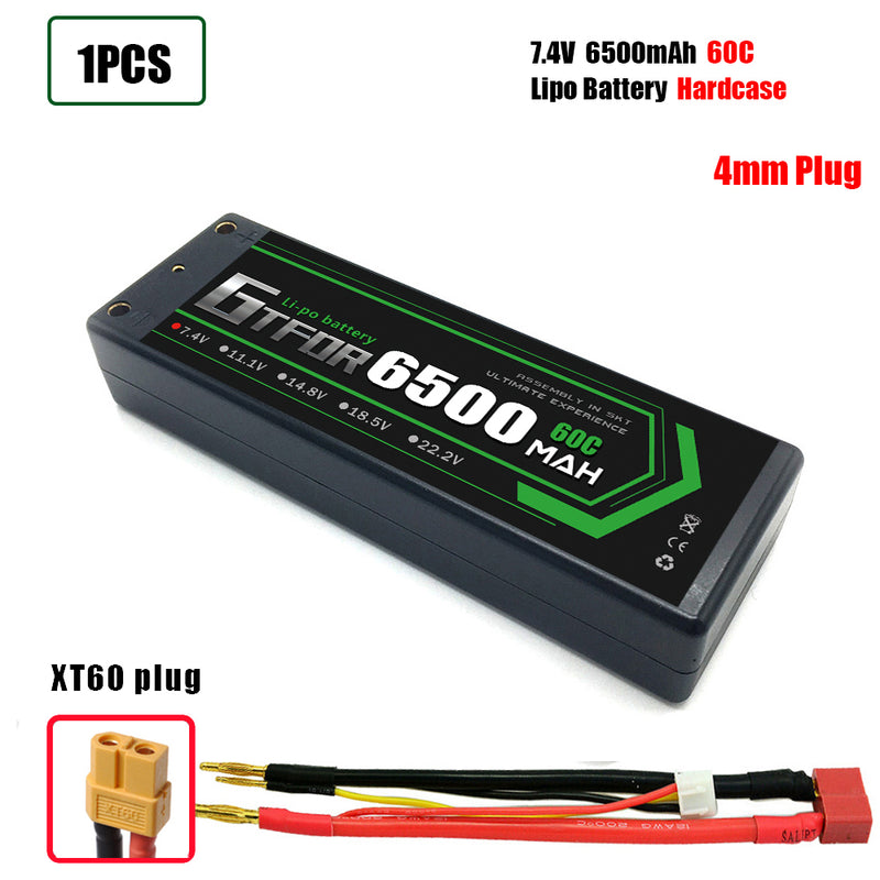 (CN)GTFDR 2S Lipo Battery 6500mAh 7.4V 60C 4mm Hardcase EC5 Plug for RC Buggy Truggy 1/10 Scale Racing Helicopters RC Car Boats