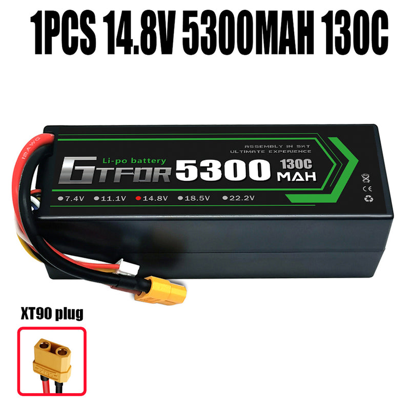 (CN)GTFDR 4S Lipo Battery 5300mAh 14.8V 130C Hardcase EC5 Plug for RC Buggy Truggy 1/10 Scale Racing Helicopters RC Car Boats