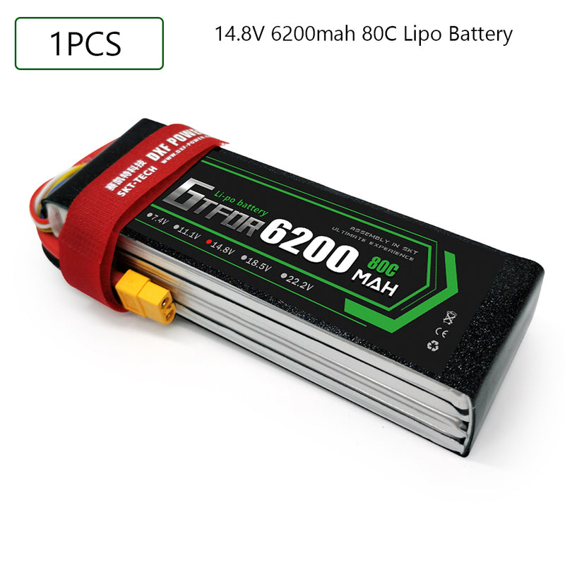 (CN)GTFDR 4S Lipo Battery 14.8V 80C 6200mAh Soft Case Battery with EC5 XT90 Connector for Car Truck Tank RC Buggy Truggy Racing Hobby