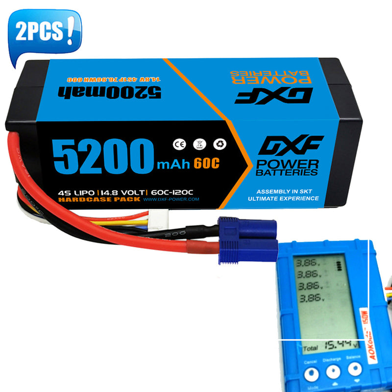 (USA)DXF Lipo Battery 4S 14.8V 5200mAh 60C/120C HardCase Lipo Battery for RC HPI HSP 1/8 1/10 Buggy RC Car Truck