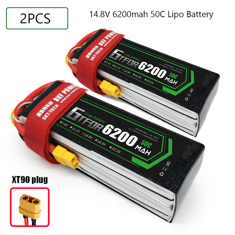 (CN)GTFDR 4S Lipo Battery 14.8V 50C 6200mAh Soft Case Battery with EC5 XT90 Connector for Car Truck Tank RC Buggy Truggy Racing Hobby