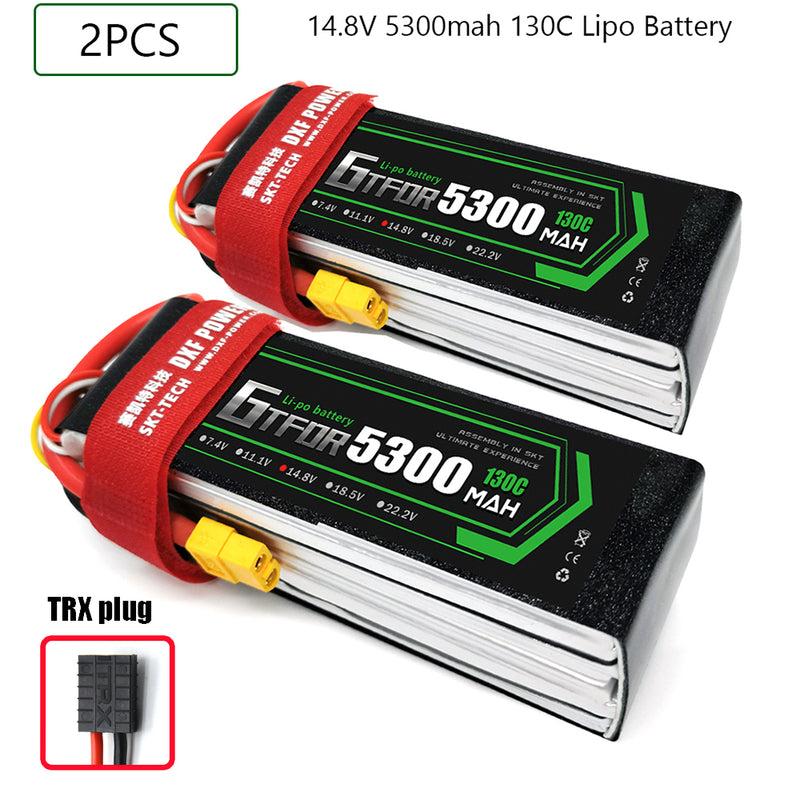 (CN)GTFDR 4S Lipo Battery 14.8V 130C 5300mAh Soft Case Battery with EC5 XT90 Connector for Car Truck Tank RC Buggy Truggy Racing Hobby