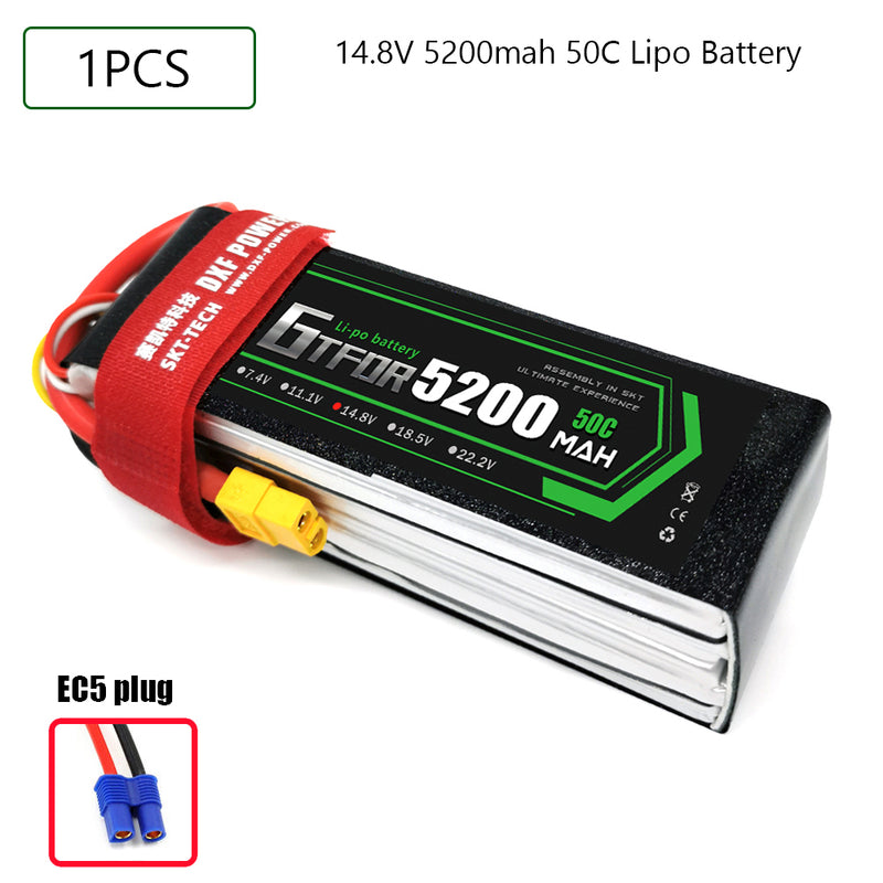 (CN)GTFDR 4S Lipo Battery 14.8V 50C 5200mAh Soft Case Battery with EC5 XT90 Connector for Car Truck Tank RC Buggy Truggy Racing Hobby