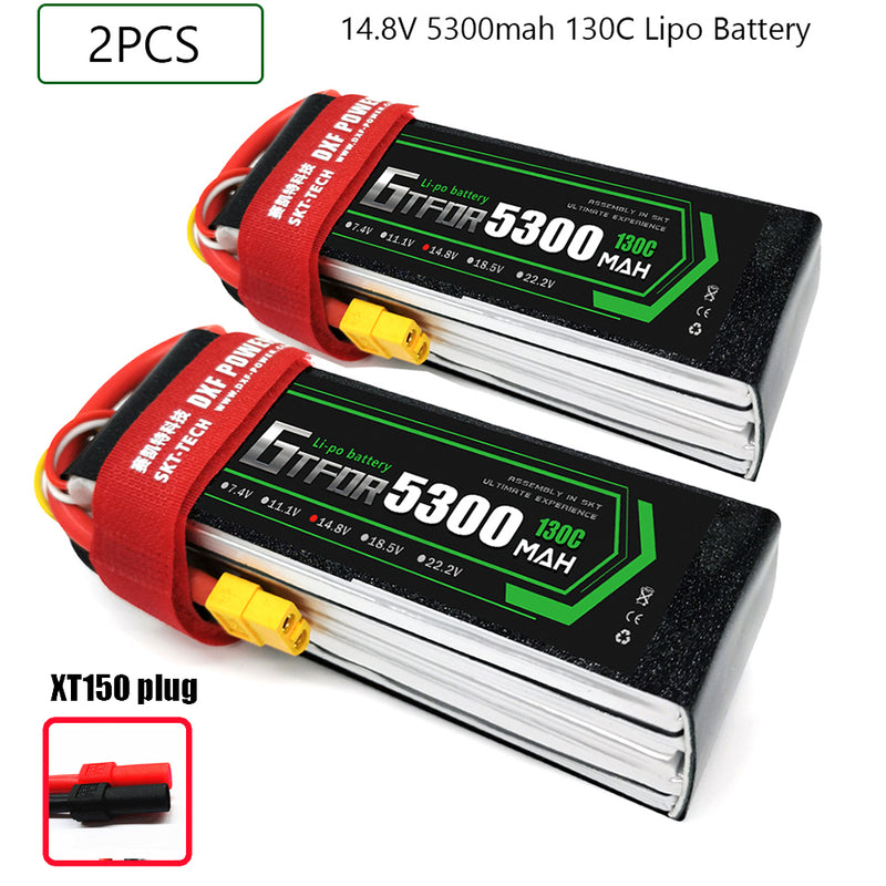 (CN)GTFDR 4S Lipo Battery 14.8V 130C 5300mAh Soft Case Battery with EC5 XT90 Connector for Car Truck Tank RC Buggy Truggy Racing Hobby