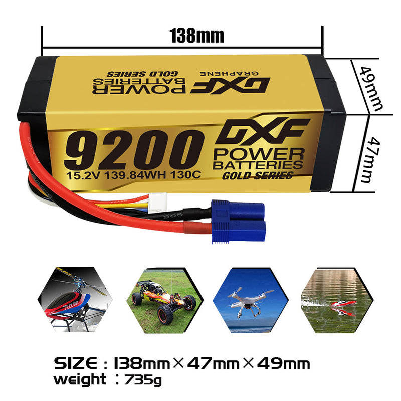 (UK)DXF High Voltage 4S 9200 mAh 15,2 V 130C Lipo-Akku mit hoher Kapazität im Hardcase mit XT90 Spin für 1:8 Scala RC Auto, Multi-Rotor RC Aeroplano, RC Elicottero, RC Barca 