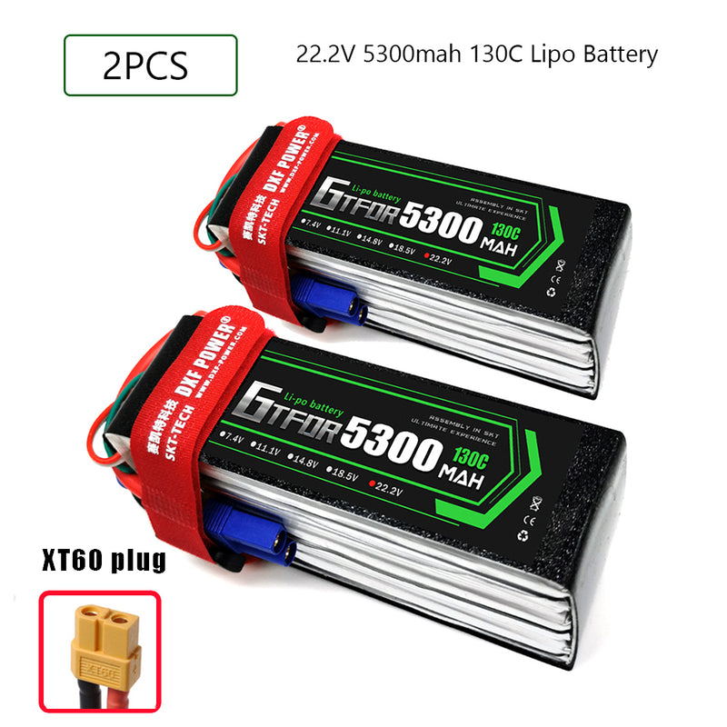 (CN)GTFDR 6S Lipo Battery 22.2V 130C 5300mAh Soft Case Battery with EC5 XT90 Connector for Car Truck Tank RC Buggy Truggy Racing Hobby