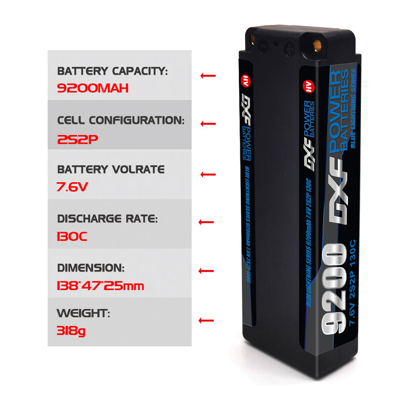 (IT) DXF 2S 7,6 V Lipo-Akku 130 C 9200 mAh mit 5 mm Kugel für RC 1/8 Fahrzeuge, Auto, LKW, Tank, Truggy, Wettbewerb, Rennsport, Hobby 