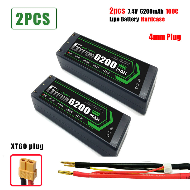 (CN)GTFDR 2S Lipo Battery 6200mAh 7.4V 100C 4mm Hardcase EC5 Plug for RC Buggy Truggy 1/10 Scale Racing Helicopters RC Car Boats