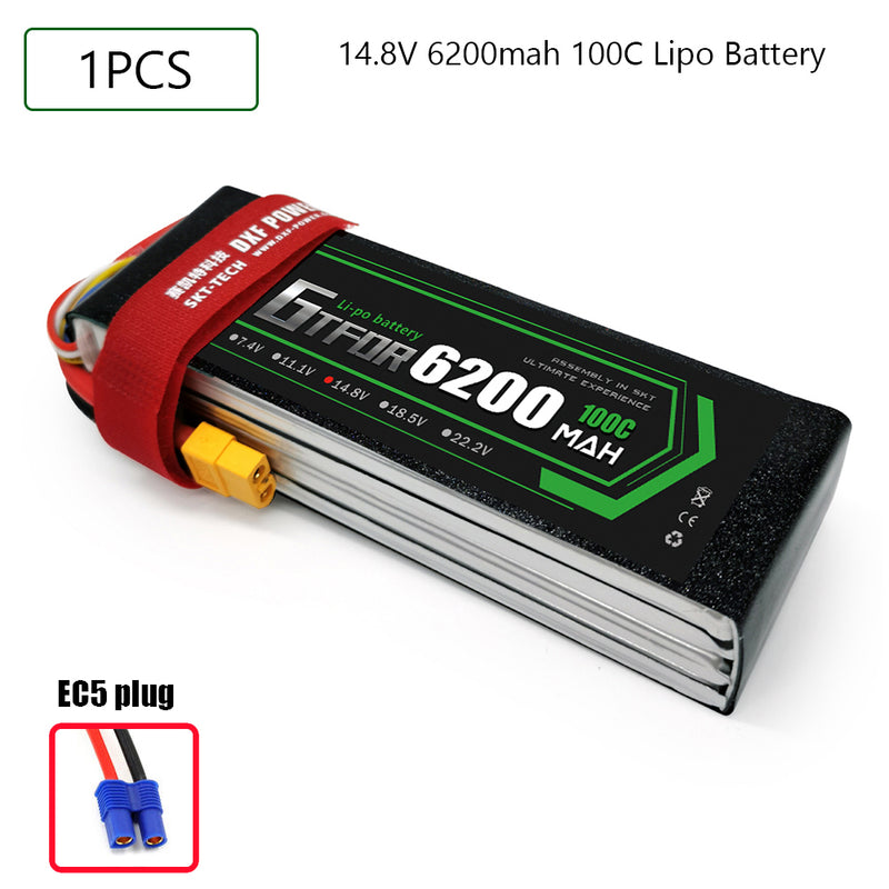 (CN)GTFDR 4S Lipo Battery 14.8V 100C 6200mAh Soft Case Battery with EC5 XT90 Connector for Car Truck Tank RC Buggy Truggy Racing Hobby