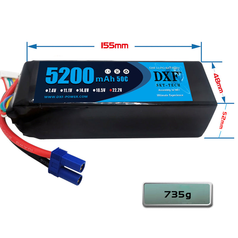 (PL)DXF 6S Lipo Battery 22.2V 80C 5200mAh Soft Case Battery with EC5 XT90 Connector for Car Truck Tank RC Buggy Truggy Racing Hobby