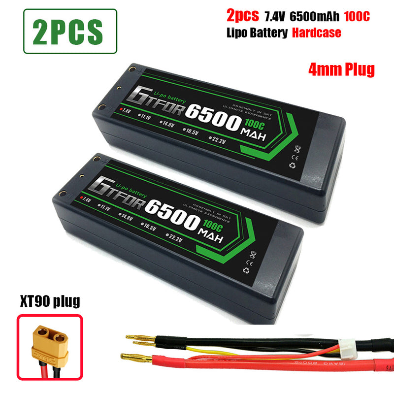 (CN)GTFDR 2S Lipo Battery 6500mAh 7.4V 100C 4mm Hardcase EC5 Plug for RC Buggy Truggy 1/10 Scale Racing Helicopters RC Car Boats