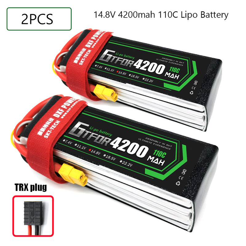 (CN)GTFDR 4S Lipo Battery 14.8V 110C 4200mAh Soft Case Battery with EC5 XT90 Connector for Car Truck Tank RC Buggy Truggy Racing Hobby