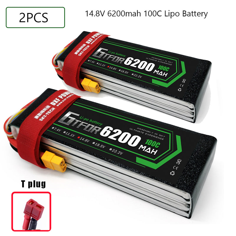 (CN)GTFDR 4S Lipo Battery 14.8V 100C 6200mAh Soft Case Battery with EC5 XT90 Connector for Car Truck Tank RC Buggy Truggy Racing Hobby