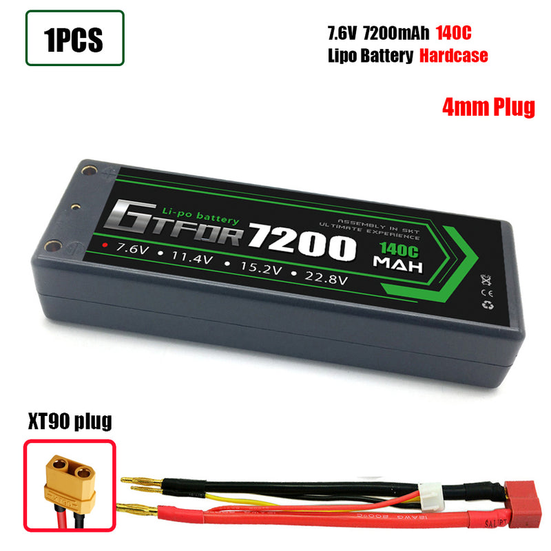 (CN)GTFDR 2S Lipo Battery 7200mAh 7.6V 140C 4mm Hardcase EC5 Plug for RC Buggy Truggy 1/10 Scale Racing Helicopters RC Car Boats