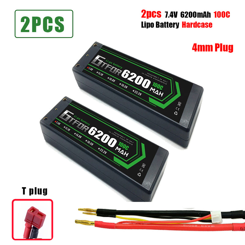 (CN)GTFDR 2S Lipo Battery 6200mAh 7.4V 100C 4mm Hardcase EC5 Plug for RC Buggy Truggy 1/10 Scale Racing Helicopters RC Car Boats