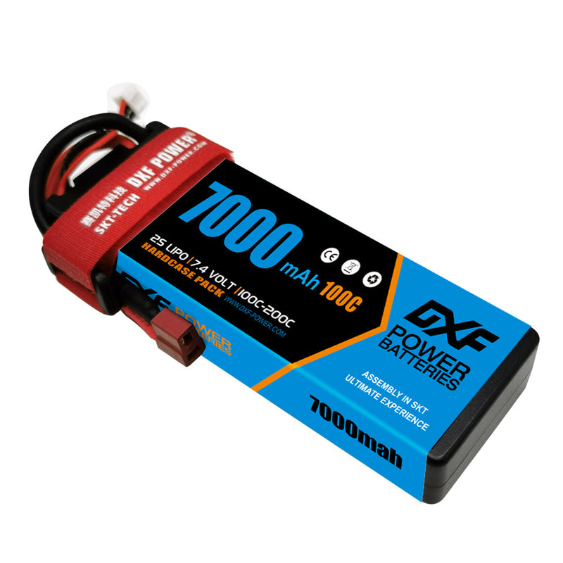 (PL)DXF Lipo Battery 2S 7.4V 7000mAh 100C/200C Hardcase Battery Graphene Battery Deans/T Plug for Rc Truck Drone 1/10 1/8 Scale Traxxas Slash 4x4 RC Car Buggy truggy