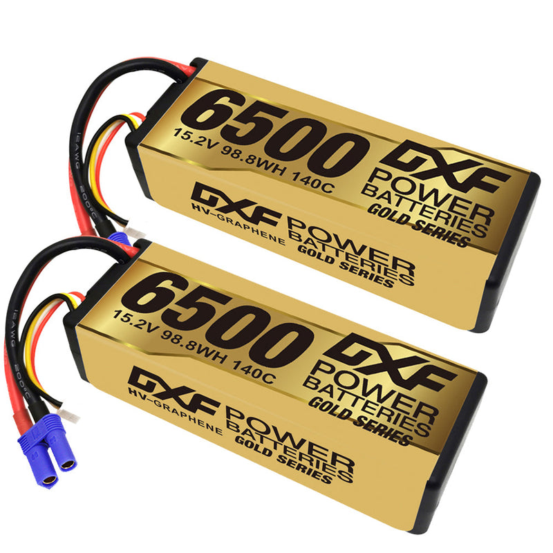 (IT)DXF Lipo Battery 4S 15.2V 6500MAH 140C GoldSeries Graphene lipo Hardcase with EC5 and XT90 Plug for Rc 1/8 1/10 Buggy Truck Car Off-Road Drone