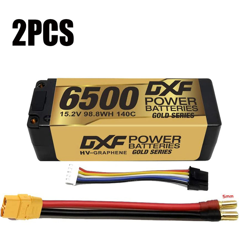 (GE)DXF Lipo Battery 4S 15.2V 6500MAH 140C GoldSeries  LCG 5MM Graphene lipo Hardcase with EC5 and XT90 Plug for Rc 1/8 1/10 Buggy Truck Car Off-Road Drone