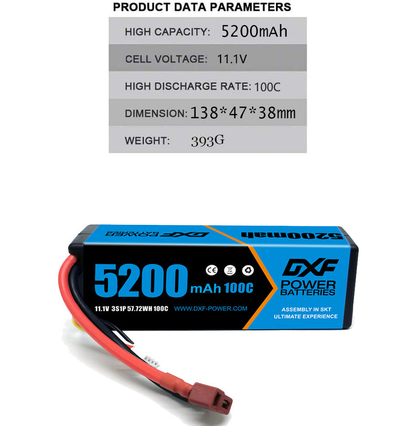 (GE)DXF Lipo-Akku 3S 11,1 V 5200 mAh 100 C Blue Series Graphen-Lipo-Hardcase mit Deans-Stecker für Rc 1/8 1/10 Buggy Truck Car Off-Road-Drohne 